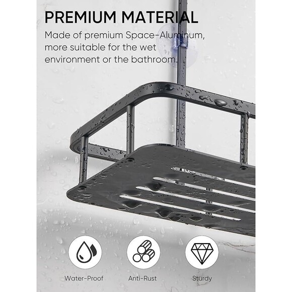 Cobbe Anti-Swing Shower Caddy Hanging with 4 Hooks, No Drilling Organizer, Black - Picture 4 of 8